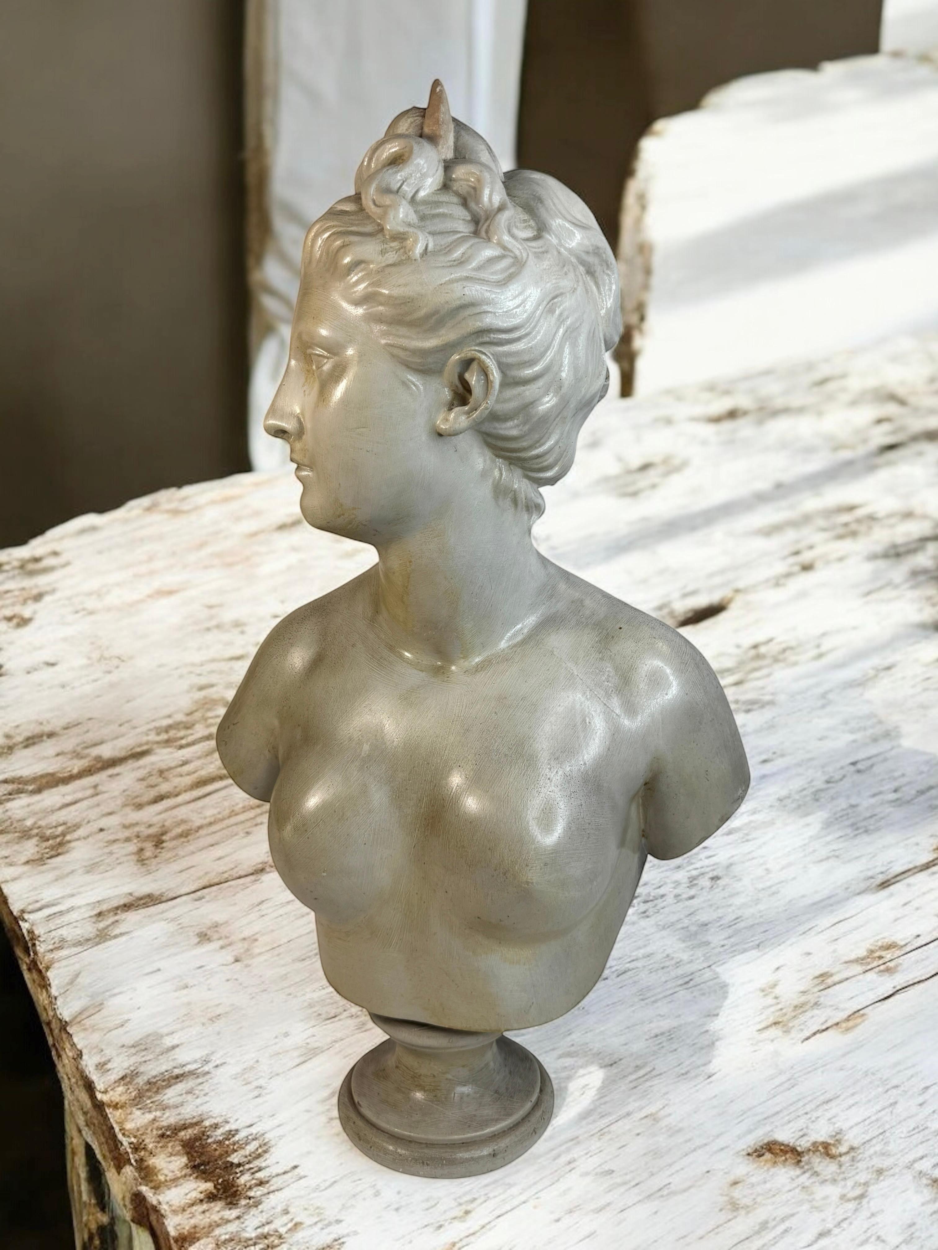 20th Century Terracotta Diana Goddess of the Hunt Bust France 1910s For Sale 12