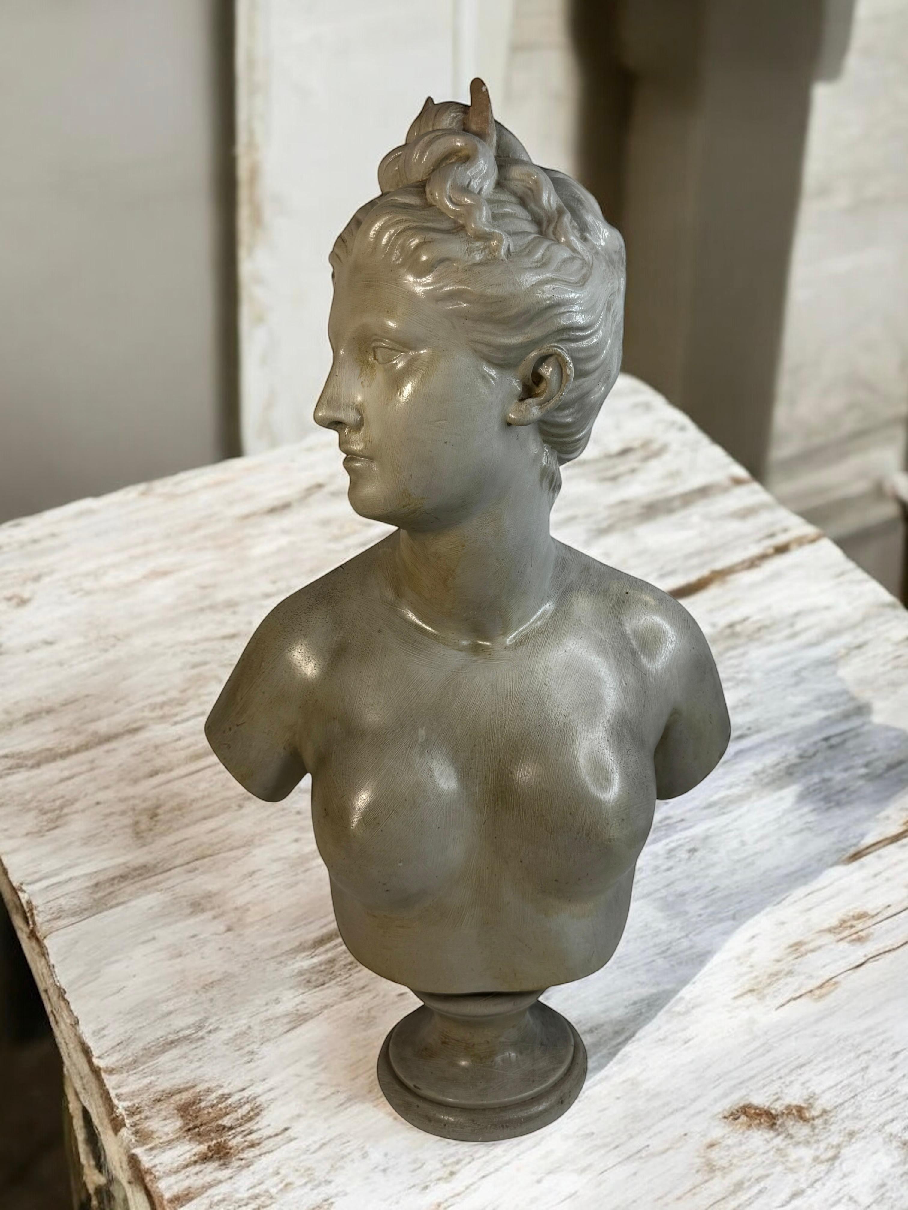 20th Century Terracotta Diana Goddess of the Hunt Bust France 1910s For Sale 13
