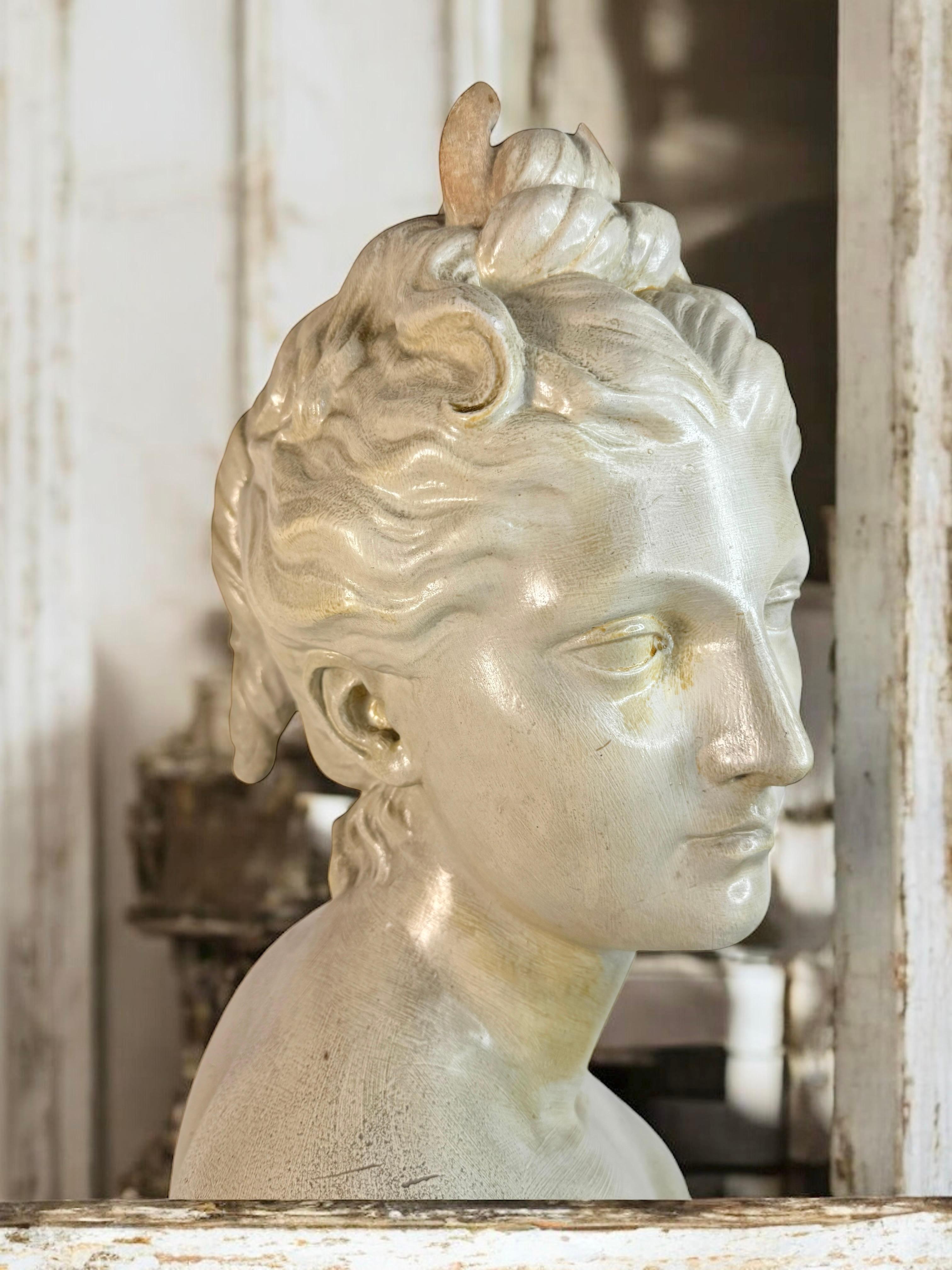 20th Century Terracotta Diana Goddess of the Hunt Bust France 1910s For Sale 14
