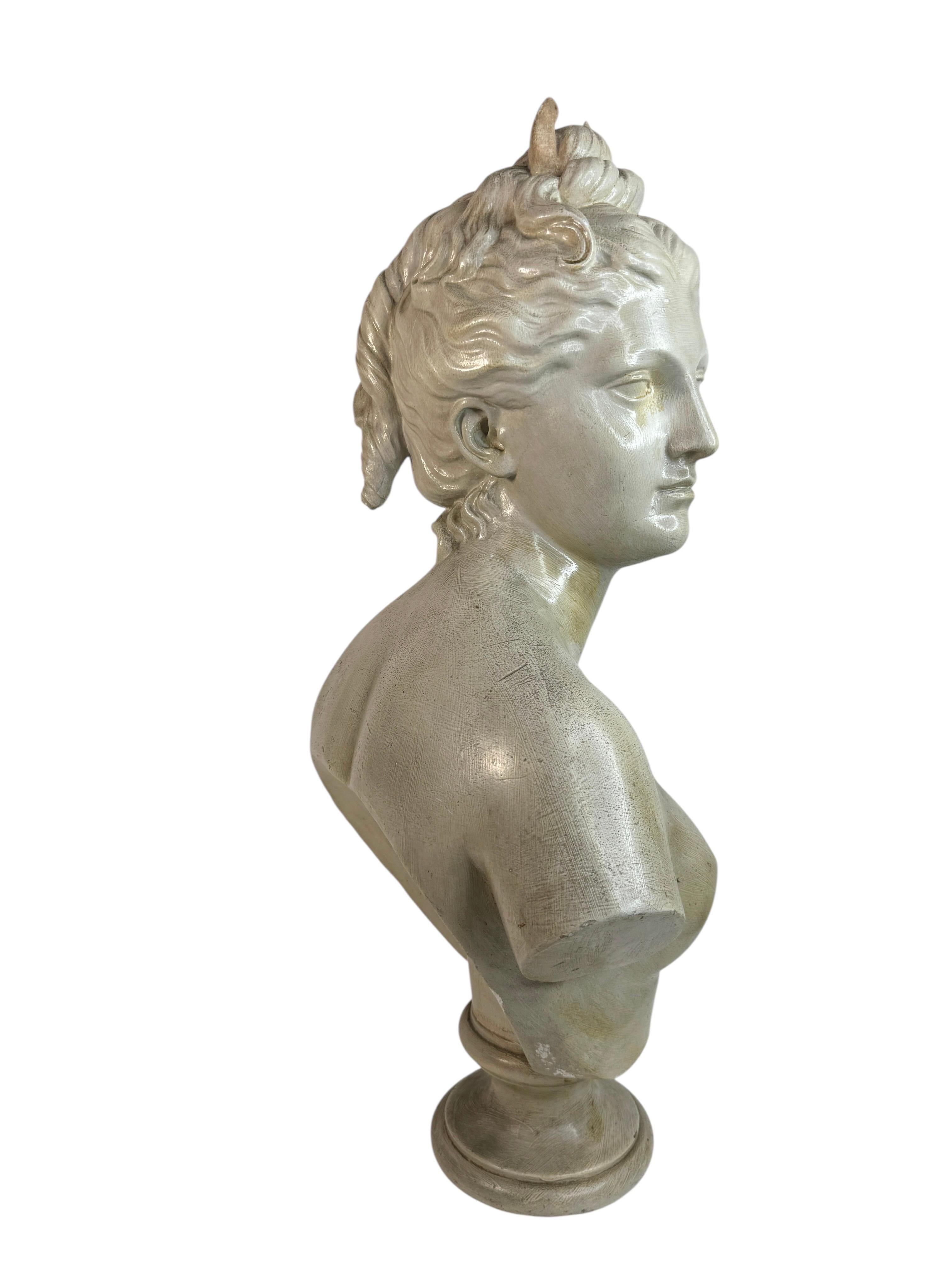 Hand-Crafted 20th Century Terracotta Diana Goddess of the Hunt Bust France 1910s For Sale