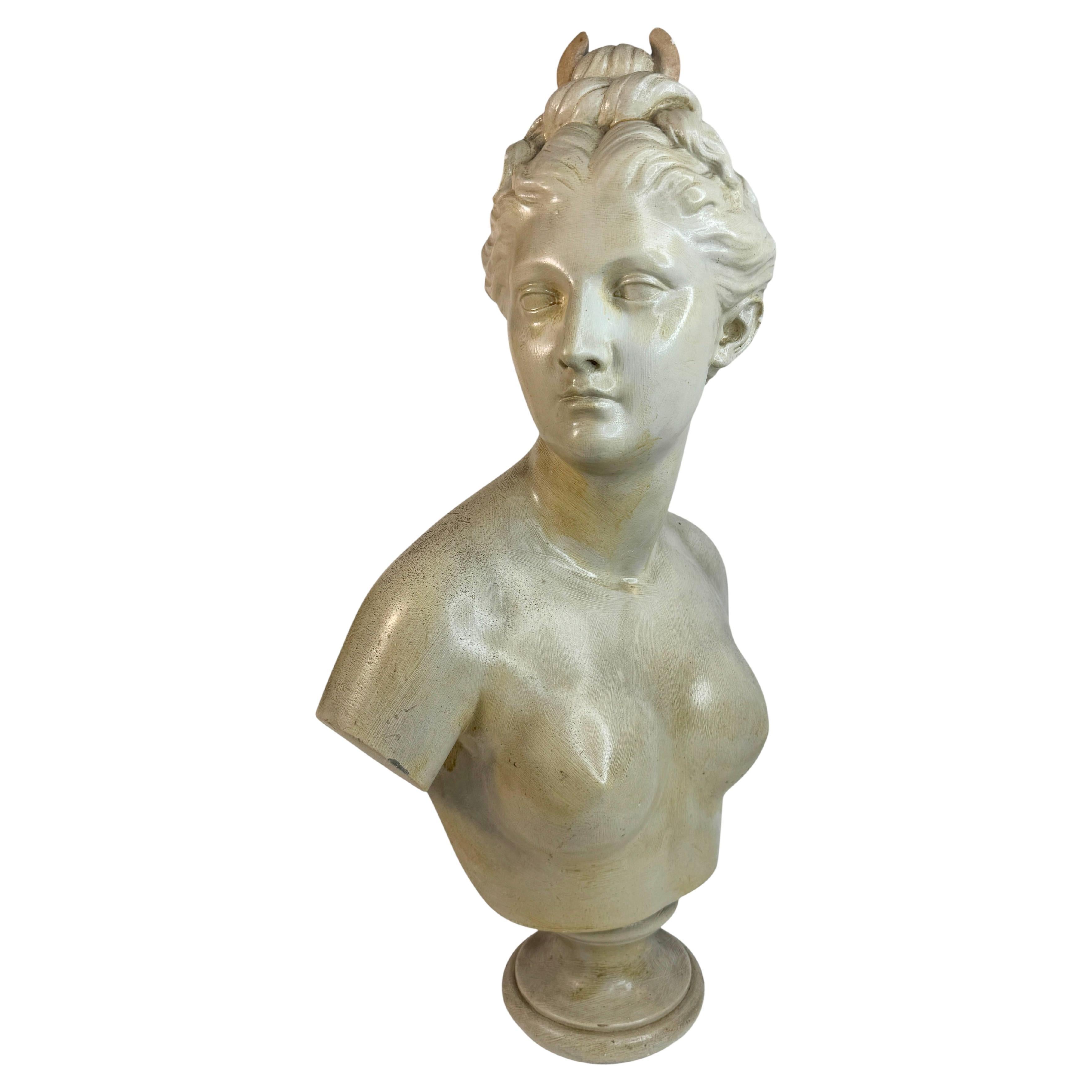 20th Century Terracotta Diana Goddess of the Hunt Bust France 1910s For Sale