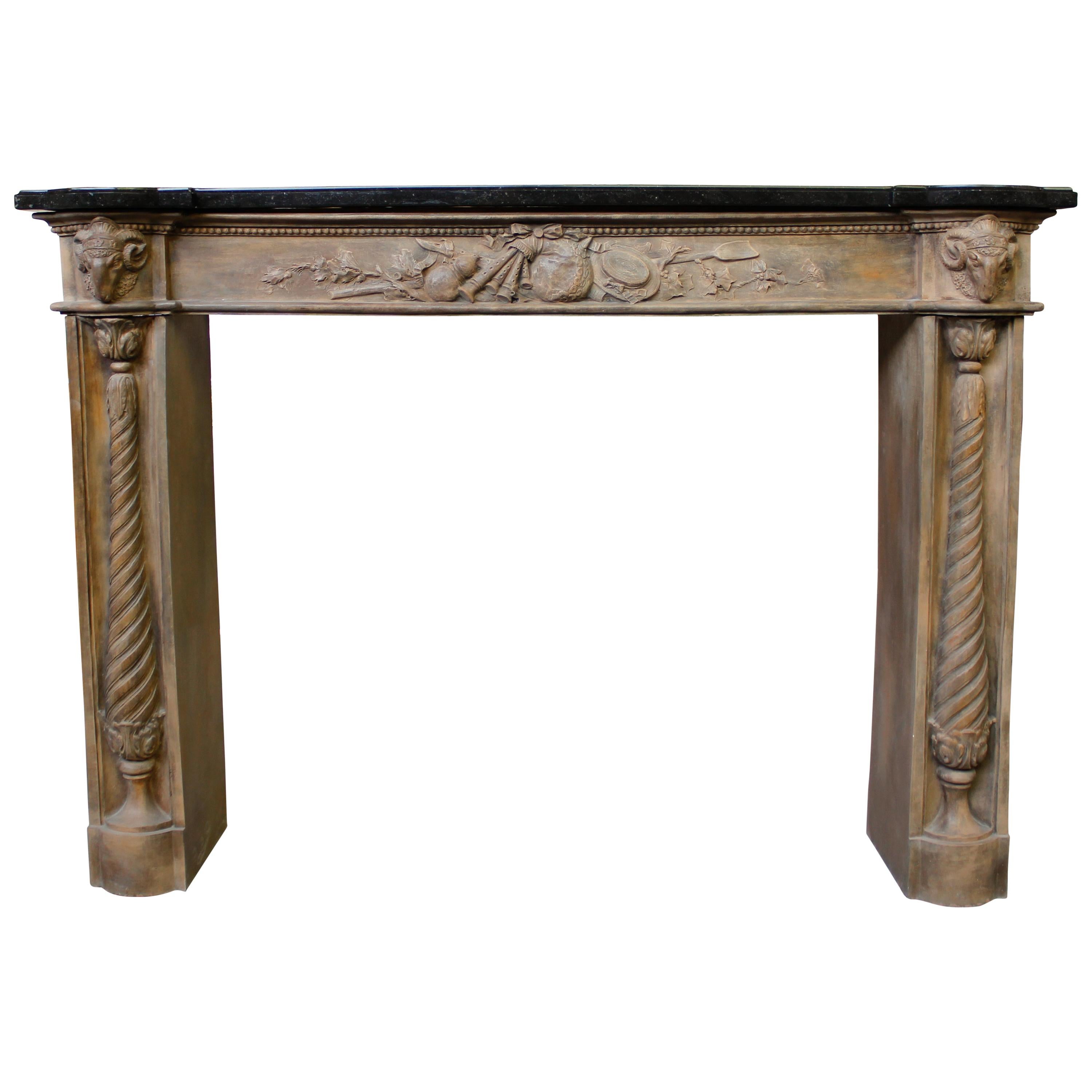 20th Century Terracotta Fireplace Mantel Louis XVI Inspiration For Sale