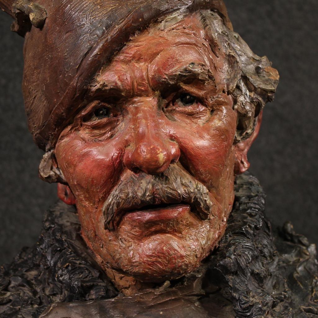 20th Century Terracotta Italian Half Bust Fisherman Sculpture, 1920 in vendita 7