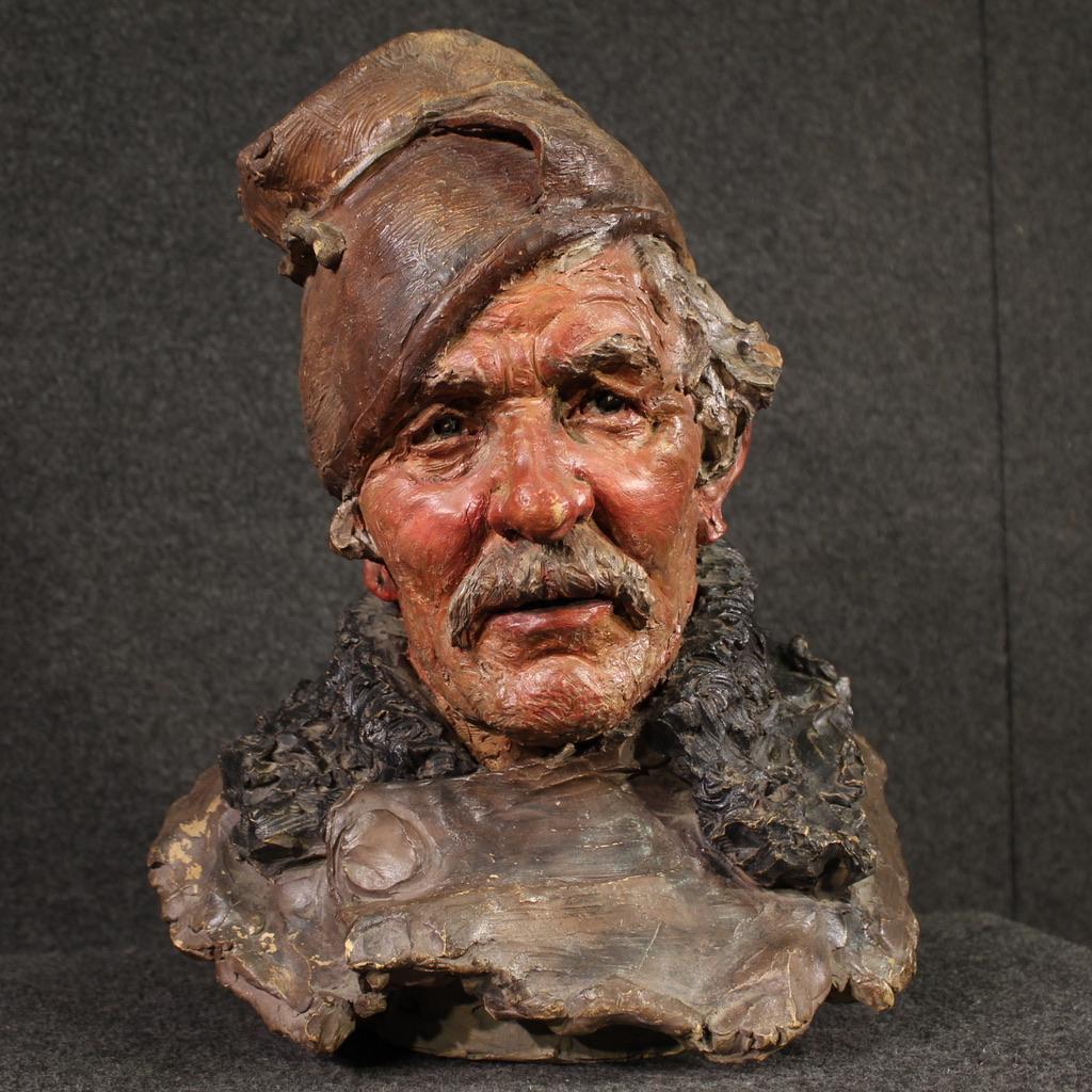 20th Century Terracotta Italian Half Bust Fisherman Sculpture, 1920 in vendita 8