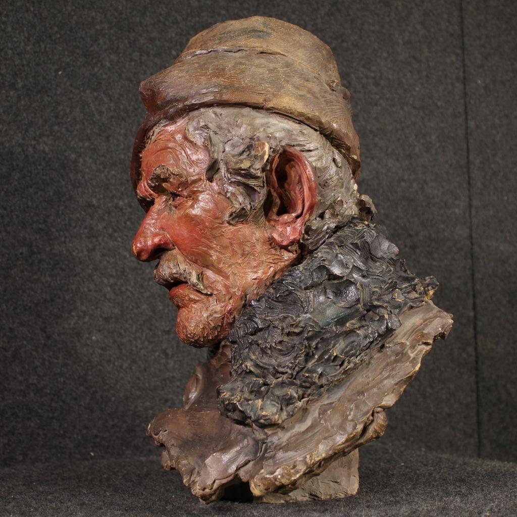 20th Century Terracotta Italian Half Bust Fisherman Sculpture, 1920 in vendita 2