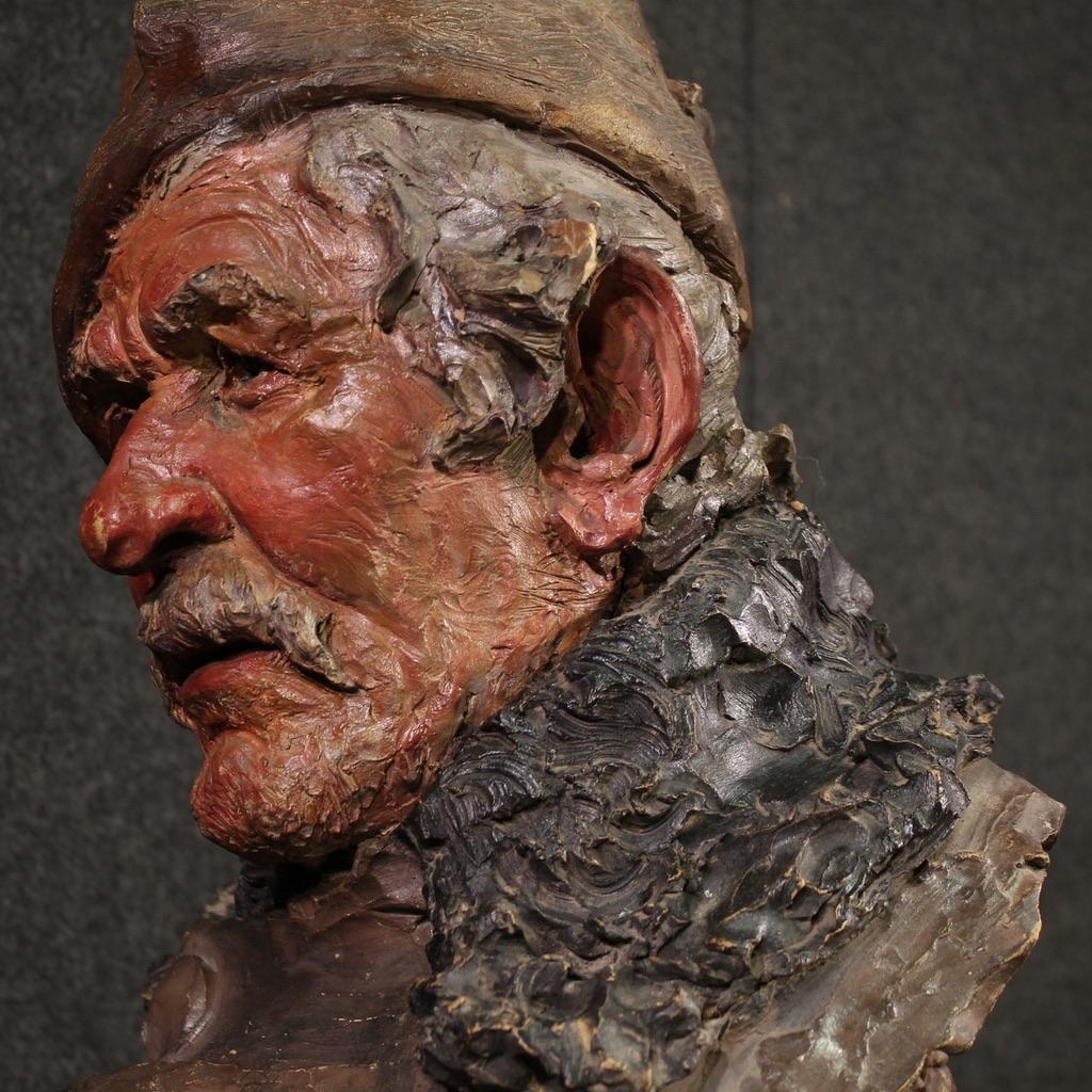 20th Century Terracotta Italian Half Bust Fisherman Sculpture, 1920 in vendita 3
