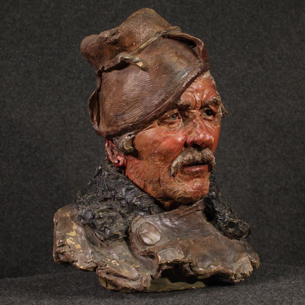 20th Century Terracotta Italian Half Bust Fisherman Sculpture, 1920 in vendita 4