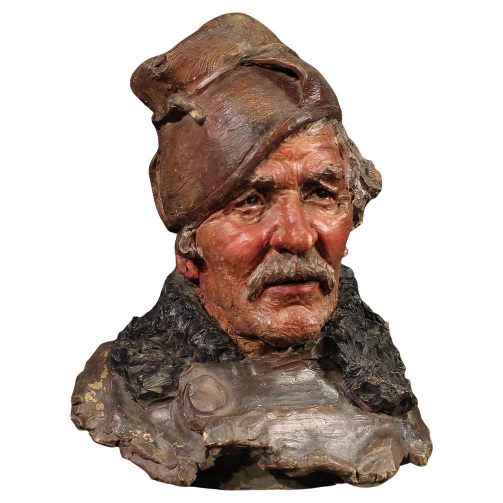 20th Century Terracotta Italian Half Bust Fisherman Sculpture, 1920 in vendita