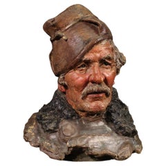 20th Century Terracotta Italian Half Bust Fisherman Sculpture, 1920