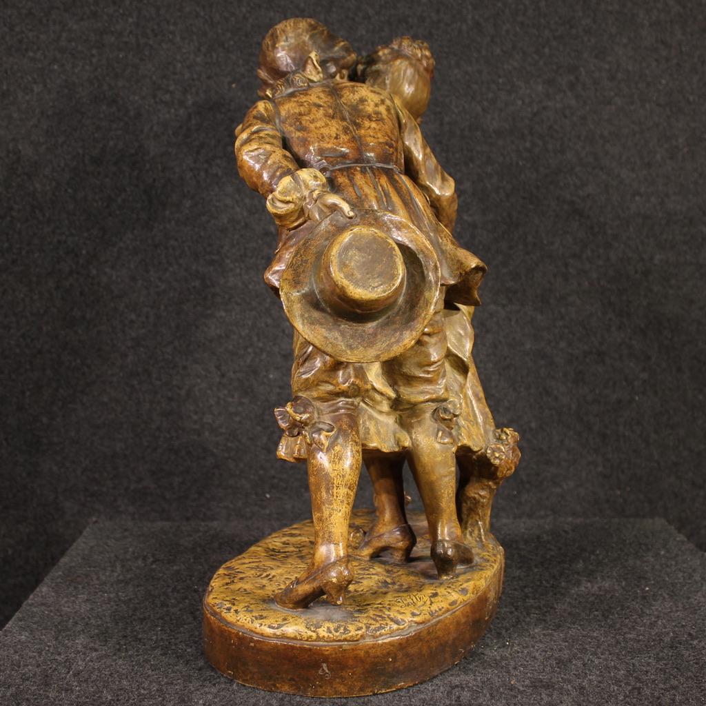 20th Century Terracotta Signed Austrian Sculpture Gallant Scene, 1950 in vendita 7