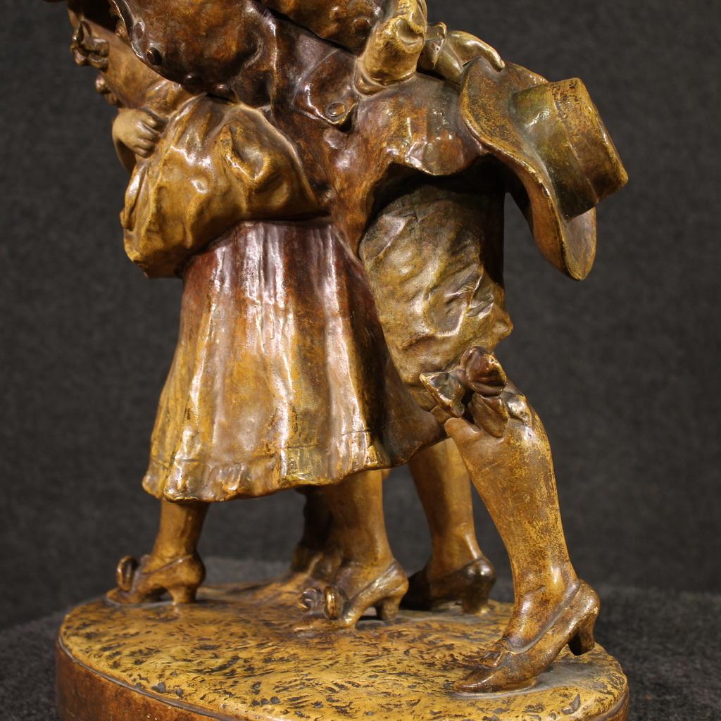 20th Century Terracotta Signed Austrian Sculpture Gallant Scene, 1950 In condizioni buone in vendita a Vicoforte, Piedmont