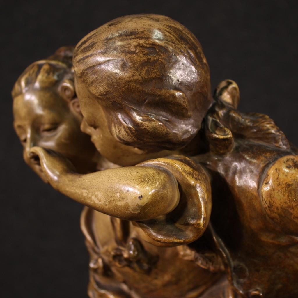 Mid-20th Century 20th Century Terracotta Signed Austrian Sculpture Gallant Scene, 1950 in vendita