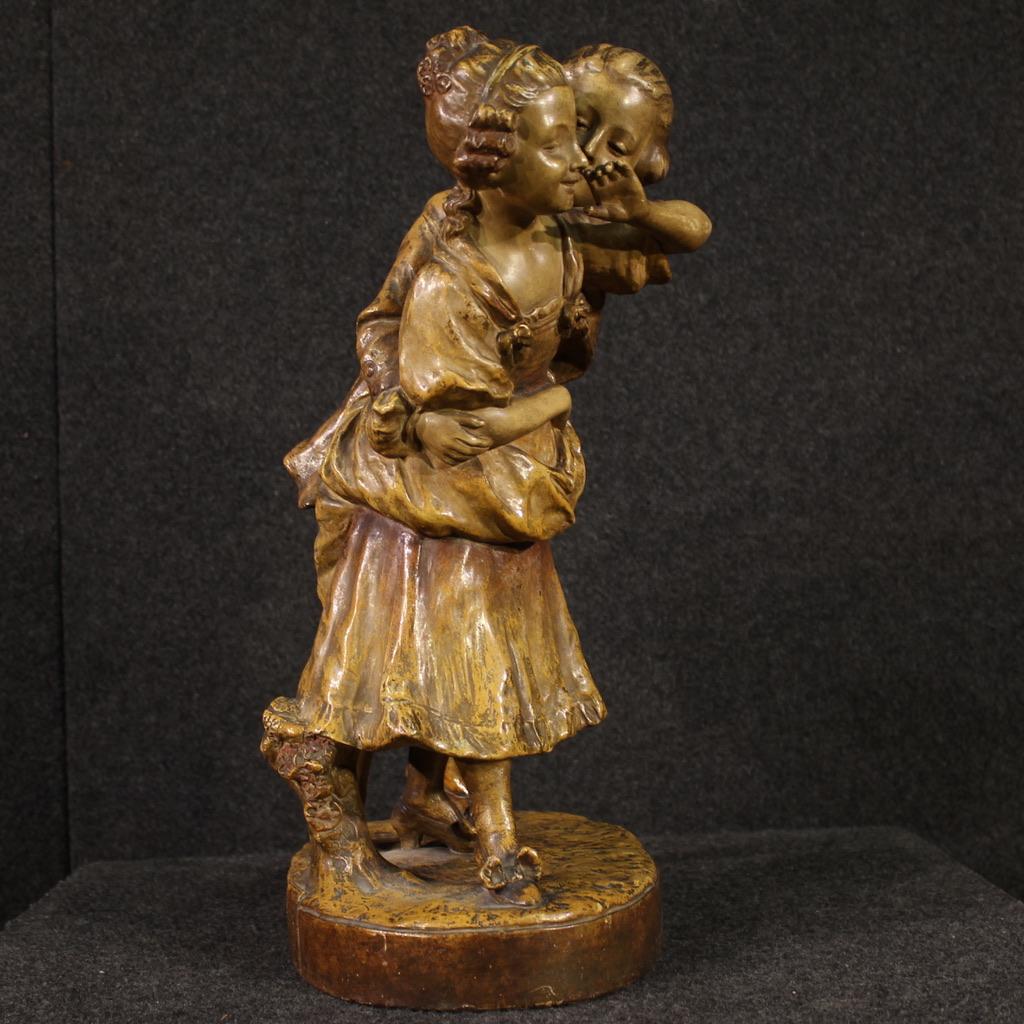 20th Century Terracotta Signed Austrian Sculpture Gallant Scene, 1950 in vendita 3