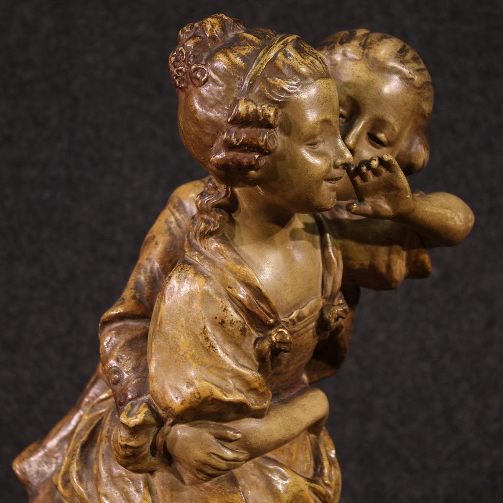20th Century Terracotta Signed Austrian Sculpture Gallant Scene, 1950 in vendita 4