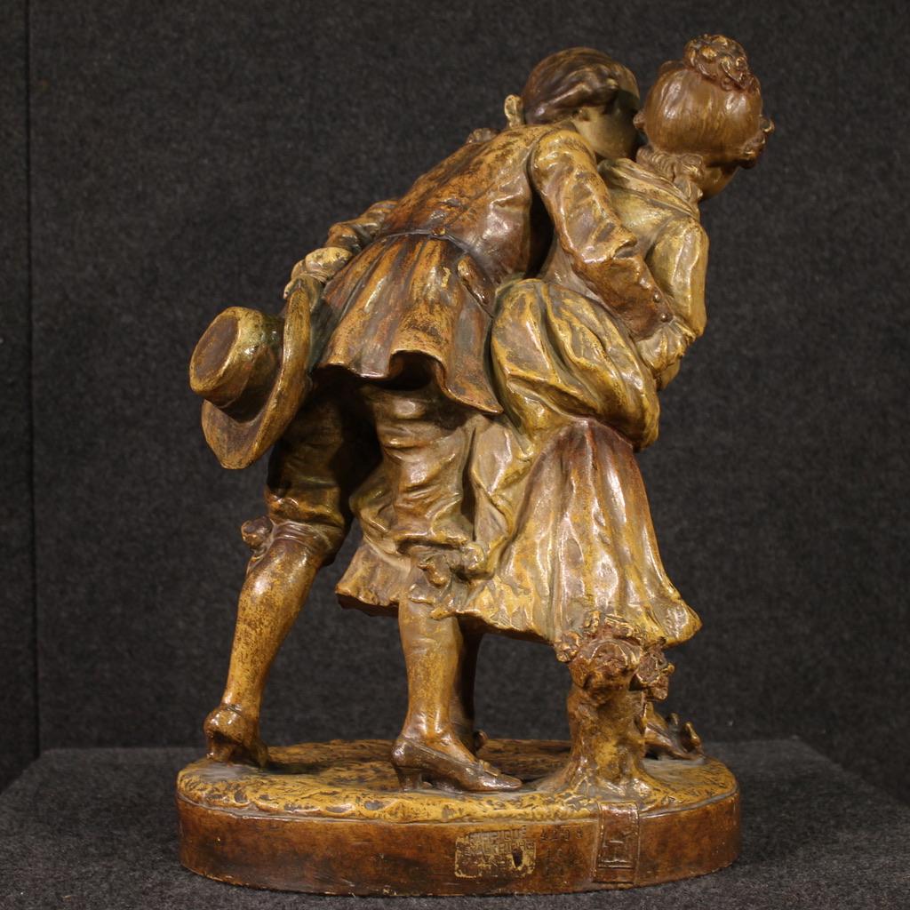 20th Century Terracotta Signed Austrian Sculpture Gallant Scene, 1950 in vendita 5
