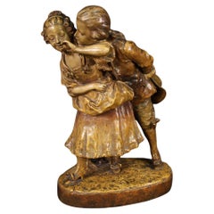 20th Century Terracotta Signed Austrian Sculpture Gallant Scene, 1950