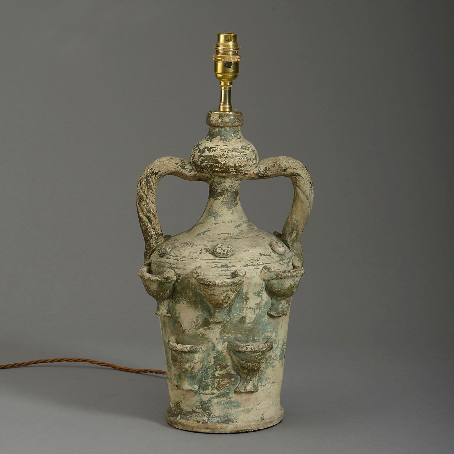 Rustic 20th Century Terracotta Vase Lamp in the Antique Taste For Sale