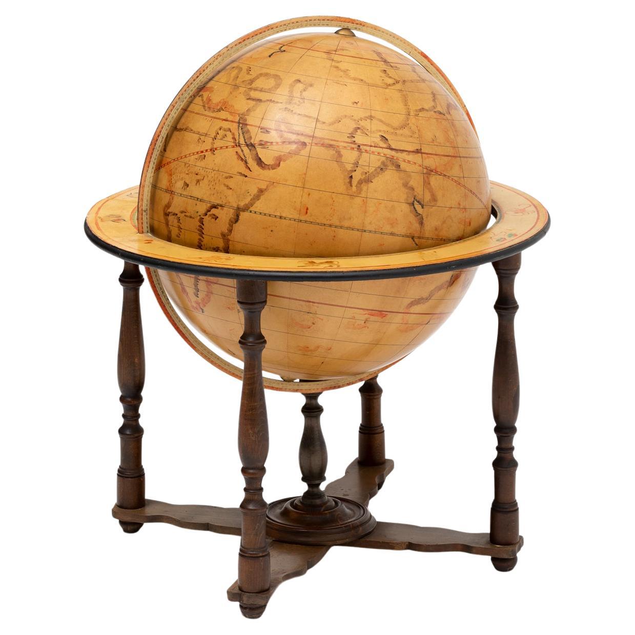 20th Century Terrestrial Globe Covered with Painted Paper