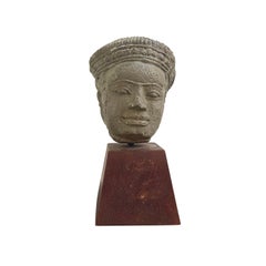 20th Century Thai Metal, Walnut Buddha Head, Vintage Décor