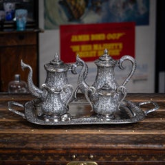 20th Century Thai Solid Silver Four Piece Tea Set On Tray c.1950