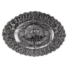 20th Century Thai Solid Silver Large Hand Crafted Dish, c.1910