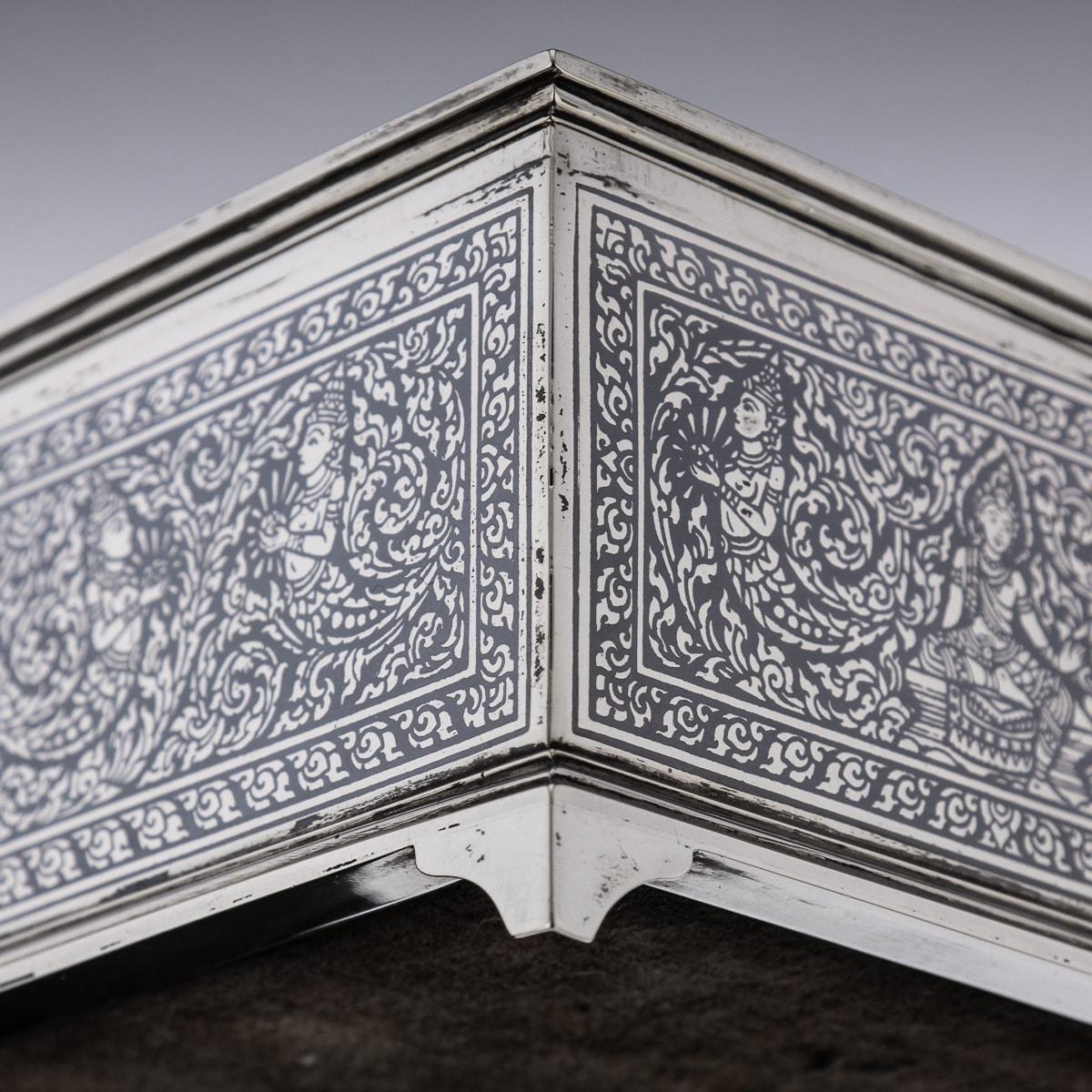 20th Century Thai Solid Silver & Niello Box, Bangkok, c.1940 13