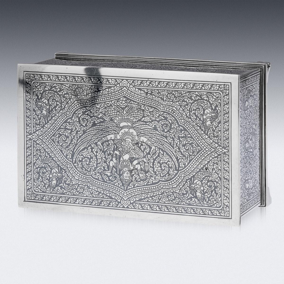 20th Century Thai Solid Silver & Niello Box, Bangkok, c.1940 2