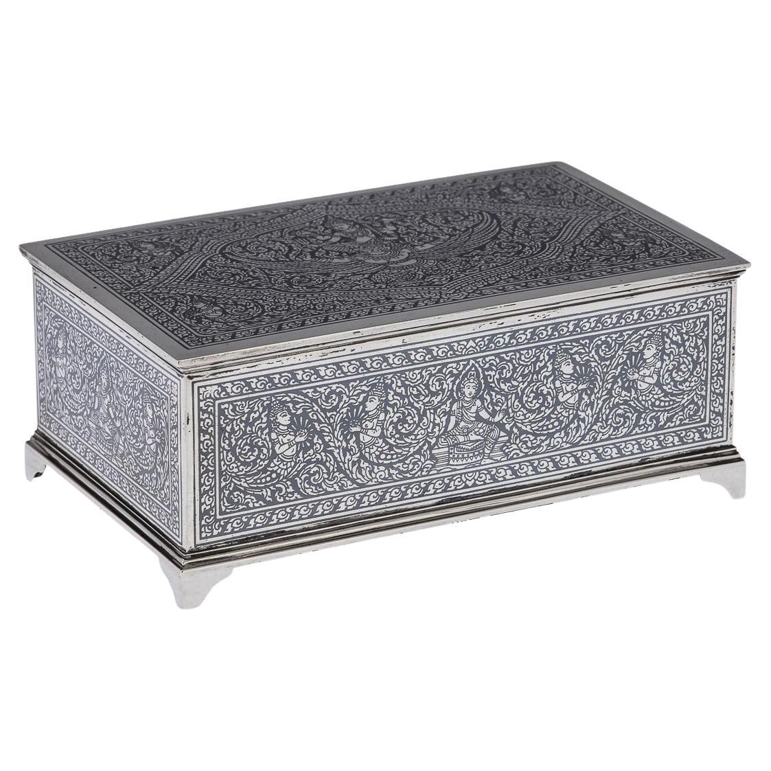 20th Century Thai Solid Silver & Niello Box, Bangkok, c.1940