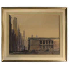 20th Century "The Avenue, Chicago Late Afternoon" Watercolor and Pencil by W.S.
