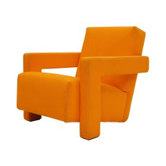 20th Century Thomas Rietveld Orange Wool Fabric Pair Of Utrecht Armchairs 1935