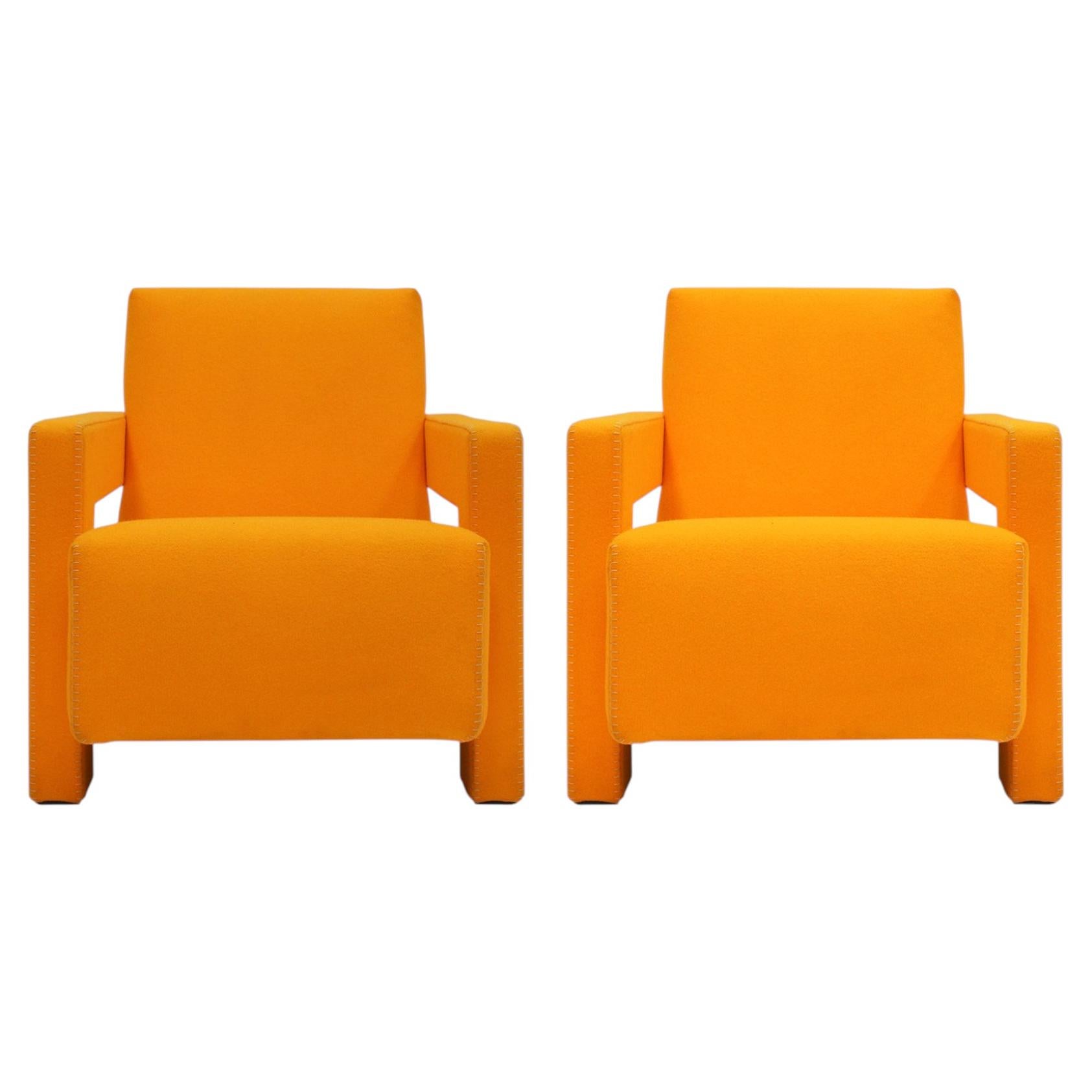 Siglo XX Thomas Rietveld Par De Sillones Utrecht De Tejido De Lana Naranja 1935