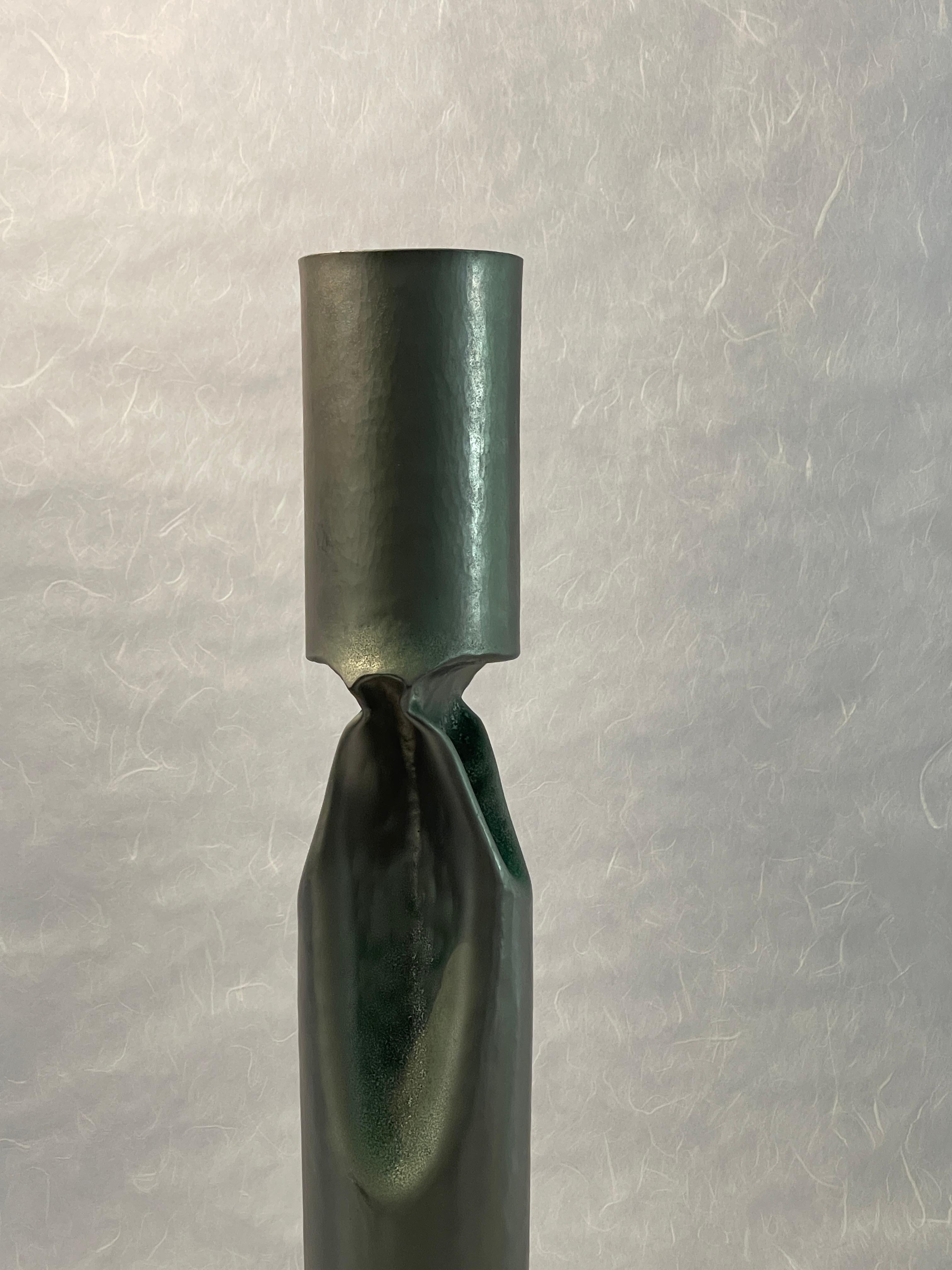 Hand-Crafted 20th Century Thomas Roy Markusen Nickel Plated Candleholder or Vase For Sale