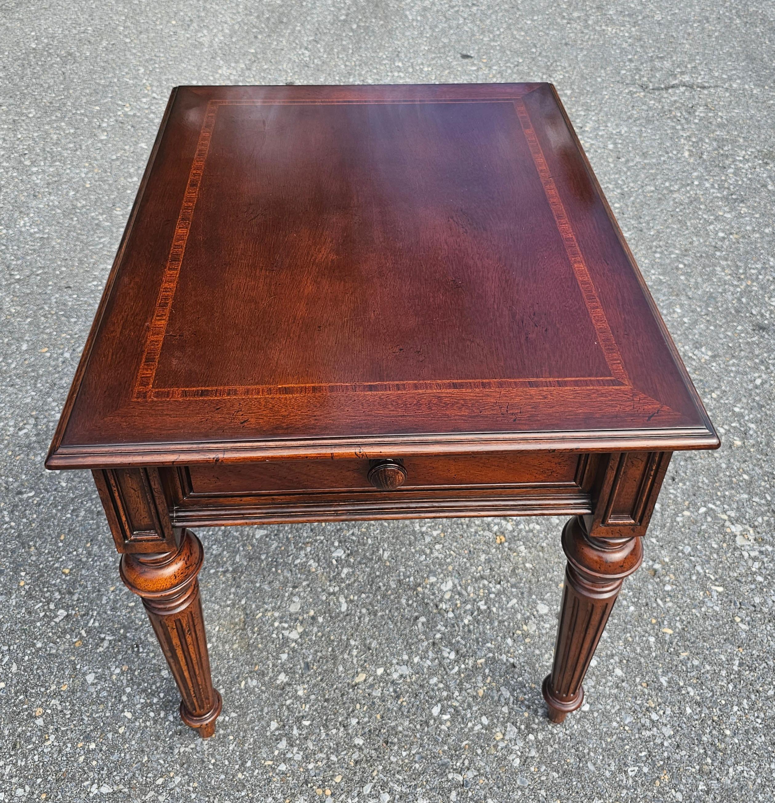 20th Century Thomasville Mahogany single drawer Banded Top Side Table in great vintage condition. Measures 23