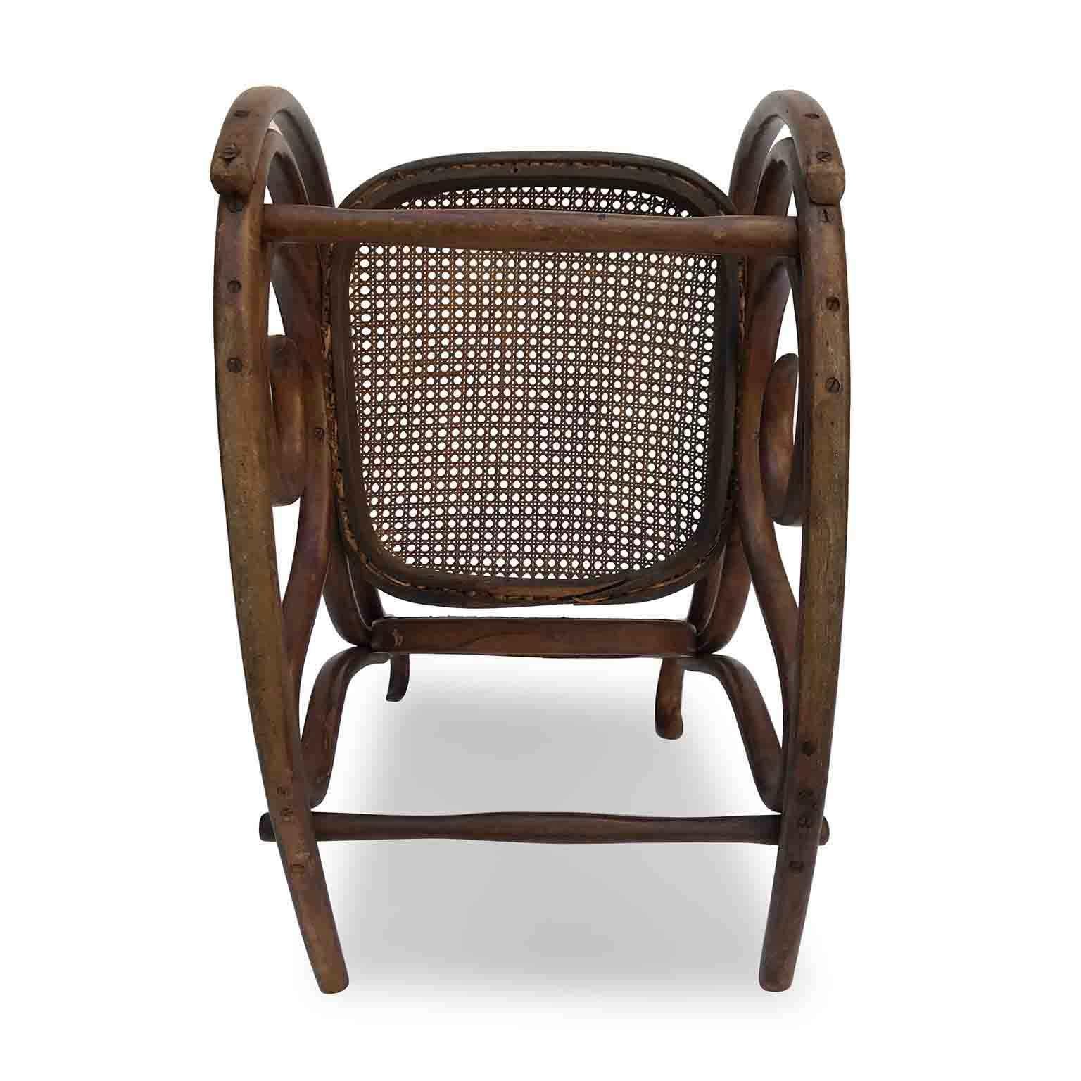 Vienna Secession 20th Century Thonet Style Beech Bentwood Child Rocking Chair with Cane