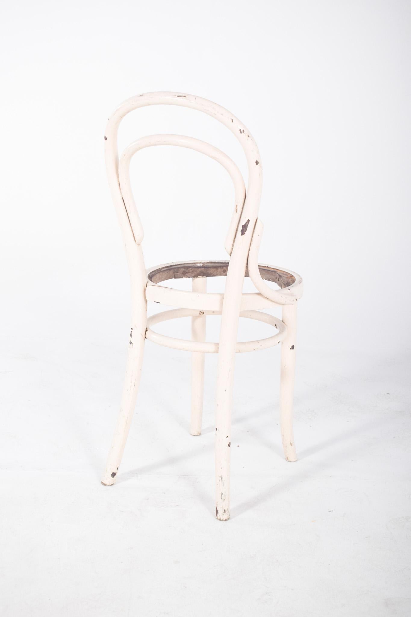 Wood 20th Century Thonet-Style Chair Painted White For Sale