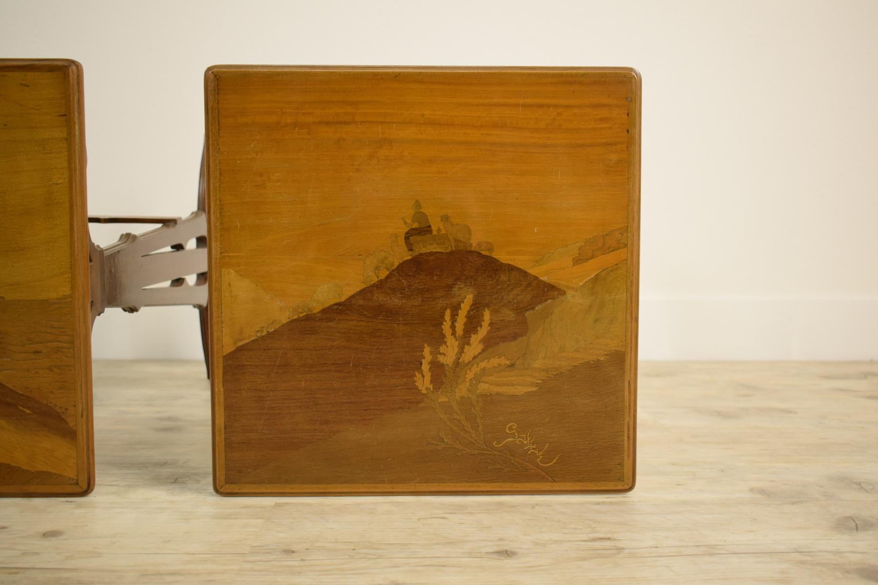 20th Century, Three French Nesting Wood Coffee Tables by Emile Gallè, 1846-1904 8