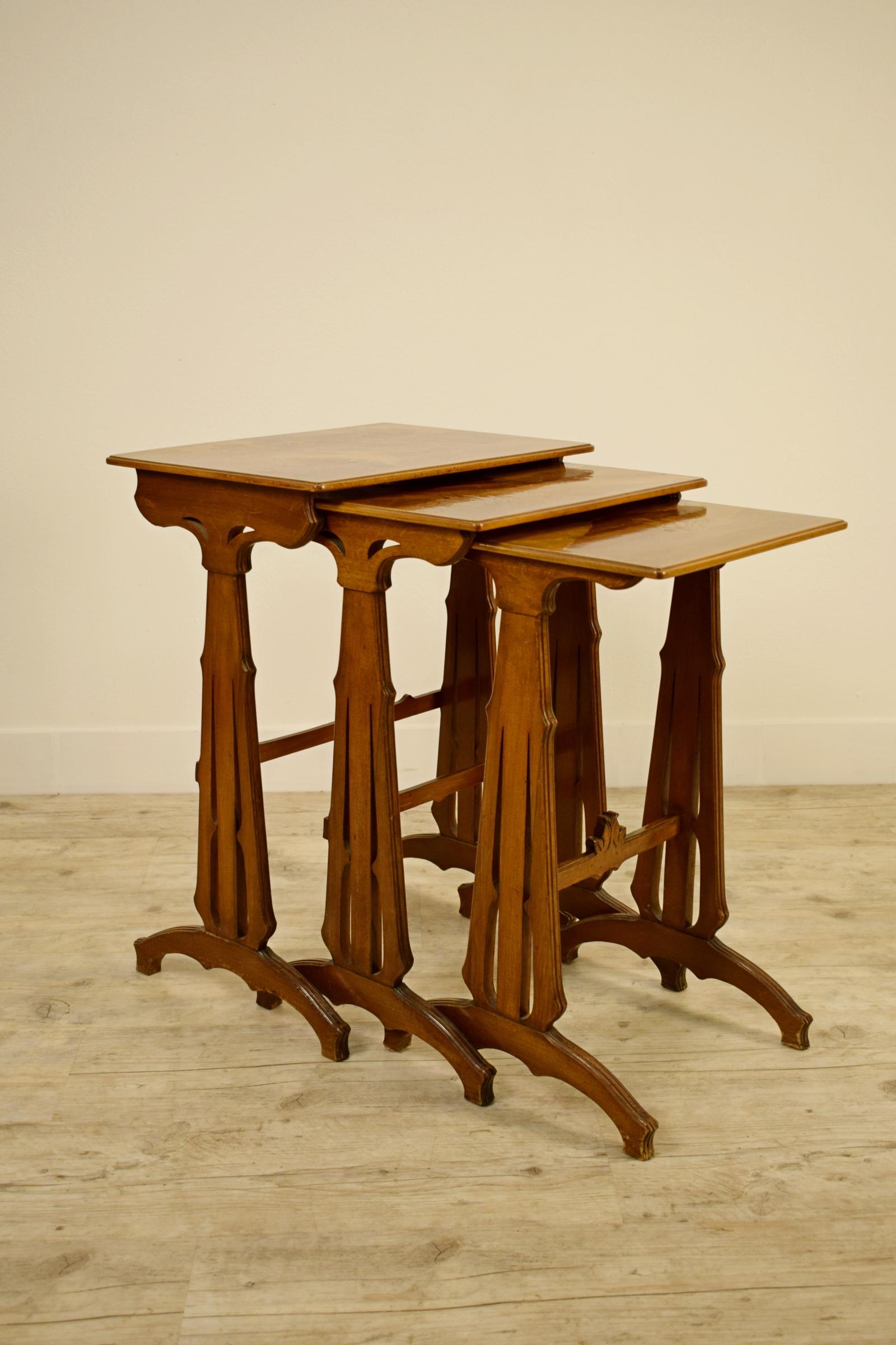 Art Nouveau 20th Century, Three French Nesting Wood Coffee Tables by Emile Gallè, 1846-1904