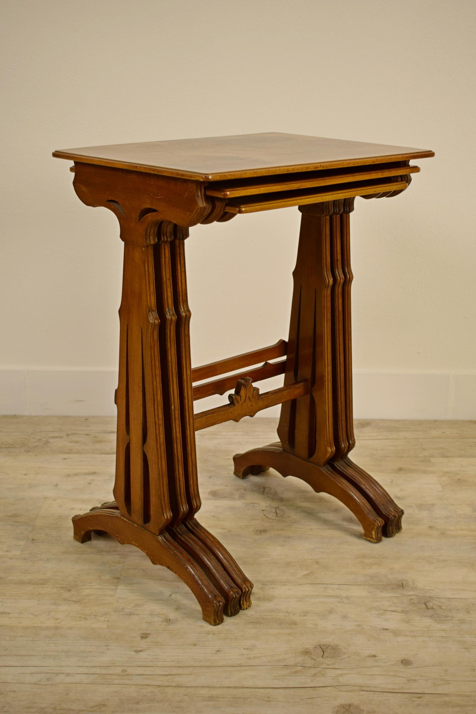 20th Century, Three French Nesting Wood Coffee Tables by Emile Gallè, 1846-1904 1