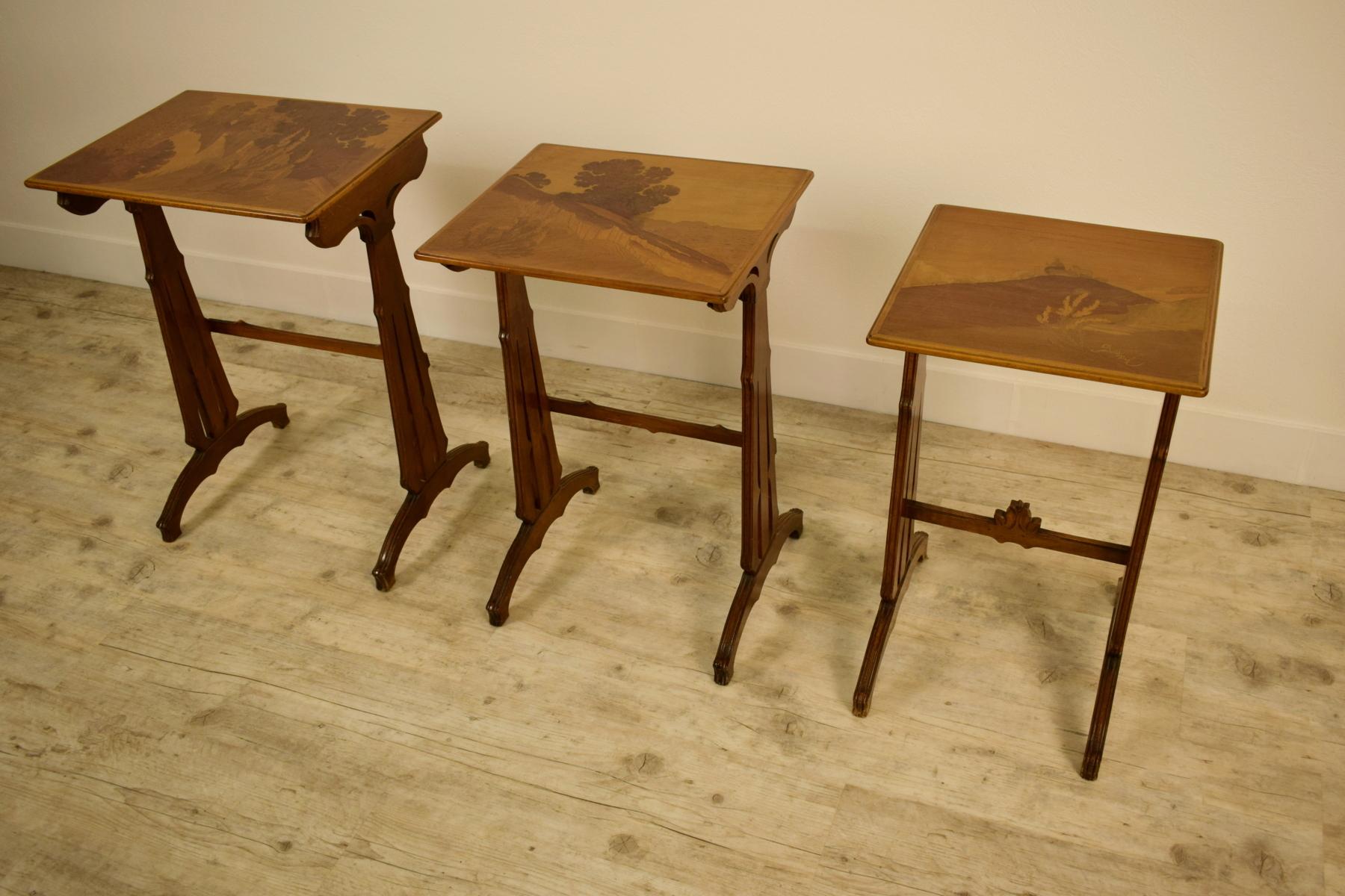 20th Century, Three French Nesting Wood Coffee Tables by Emile Gallè, 1846-1904 4