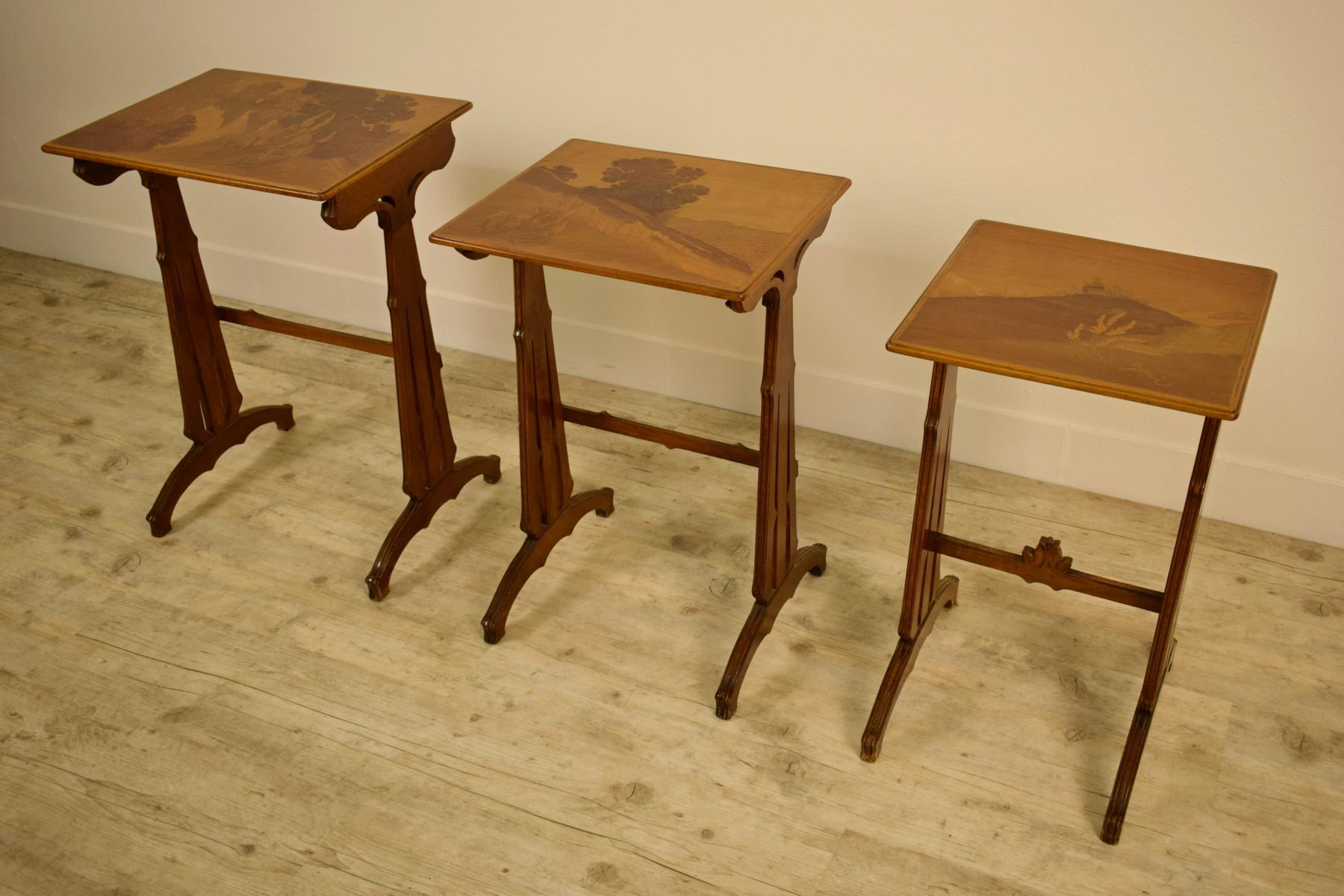 20th Century, Three French Nesting Wood Coffee Tables by Emile Gallè, 1846-1904 5