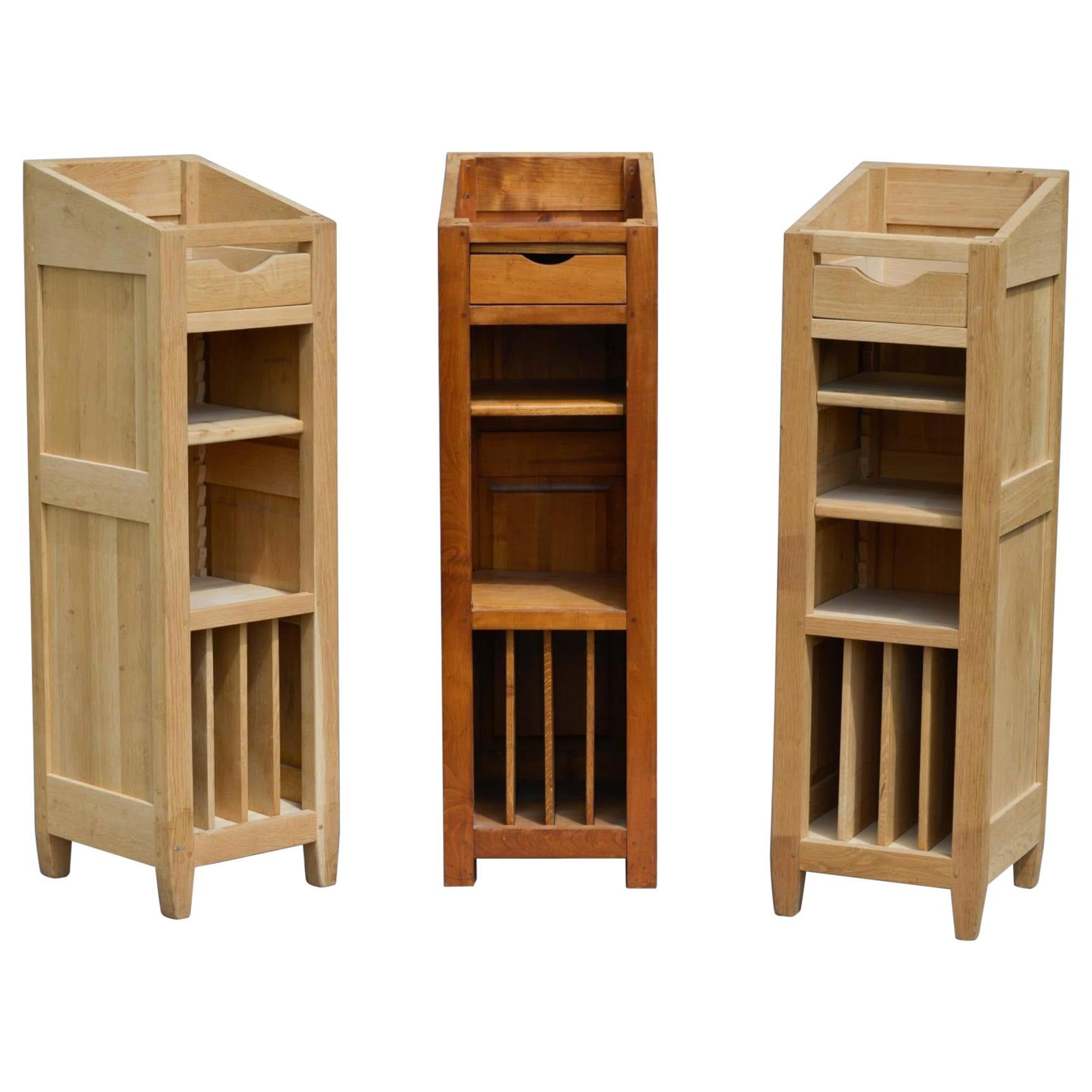 20th Century Three French Oak Lecterns with Niches and High Shelves