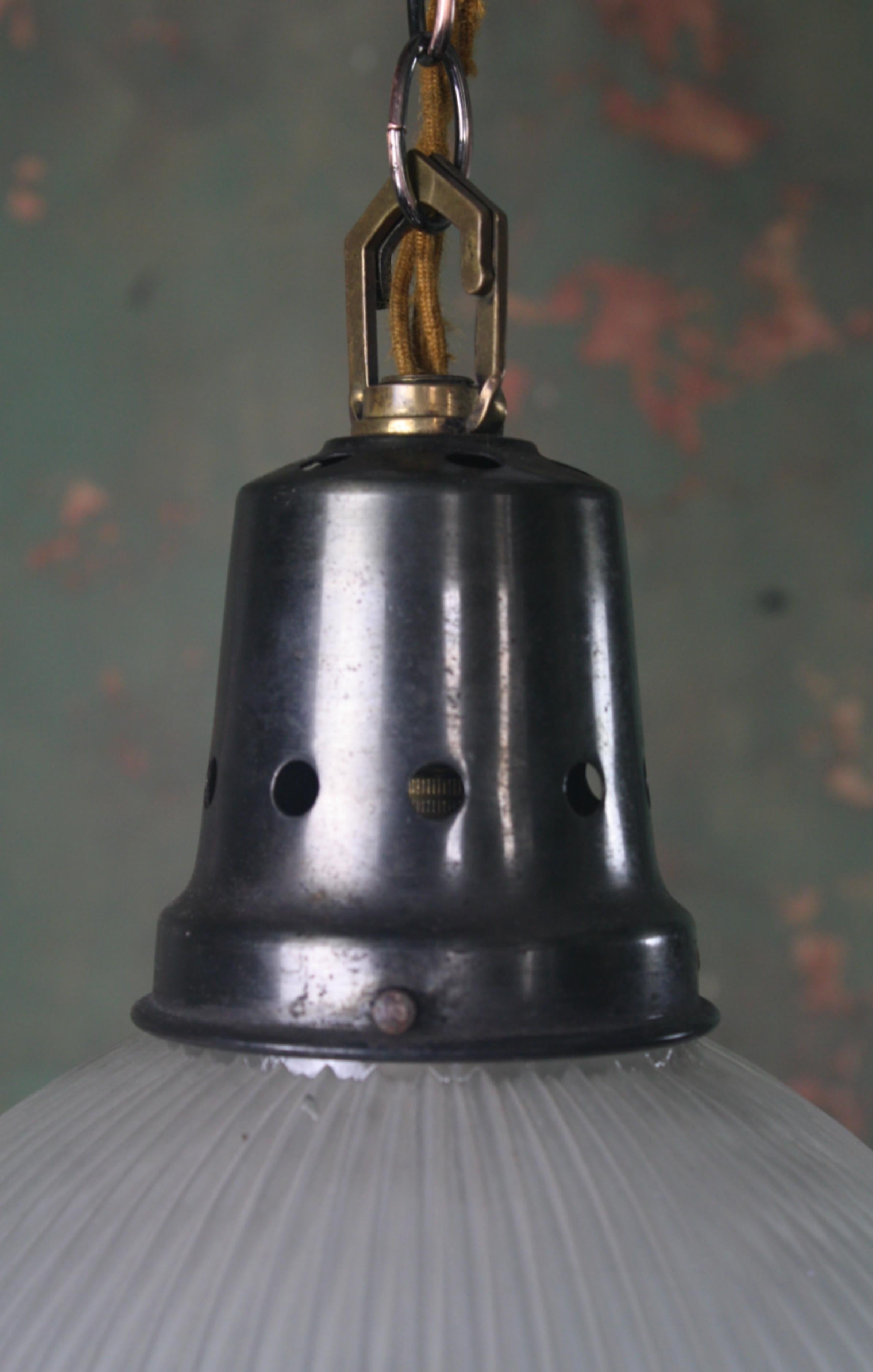 Industrial 20th Century Three Part Holophane Prismatic Glass Lantern Light