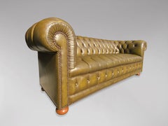 20th Century Three Piece Green Leather Chesterfield Suite