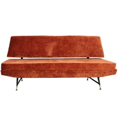 20th Century Three-Seat Sofa, Velvet, Brass Feet