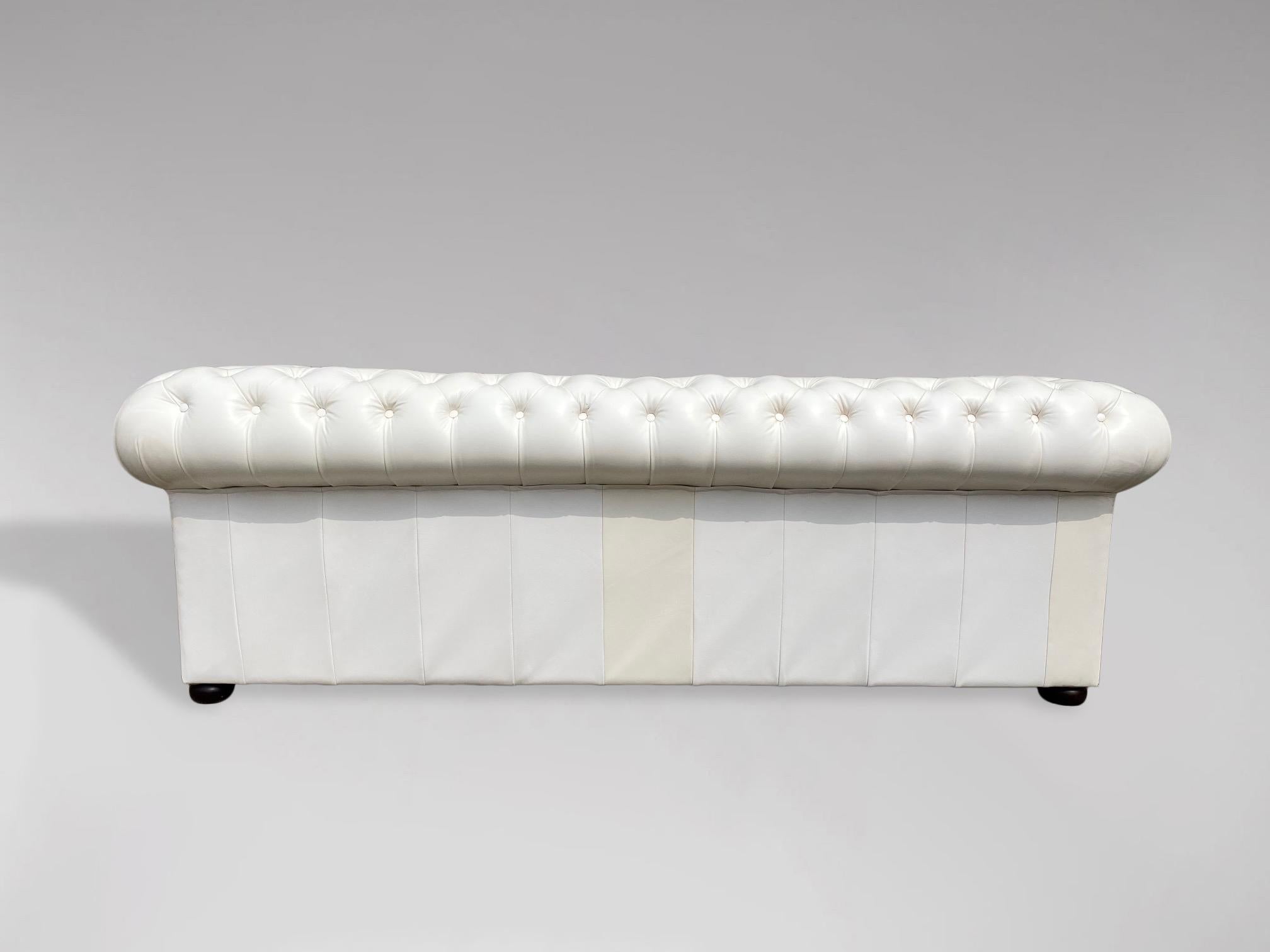 Hand-Crafted 20th Century Three Seater White Leather Chesterfield Sofa For Sale