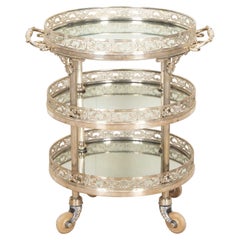 20th Century Three Tier Silver Plate Mirrored Drinks Trolley
