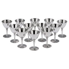 20th Century Tiffany & Co Solid Silver Set of 12 Cocktail Glasses, c.1920