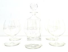 20th Century Tiffany Cut Crystal Liquor Decanter & Stem Drink Glasses, Set of 6