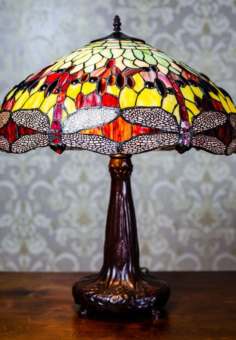 Aluminum 20th Century Stained Glass Lamp in style of Tiffany & Co. 