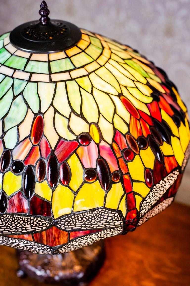 20th Century Stained Glass Lamp in style of Tiffany & Co.  3